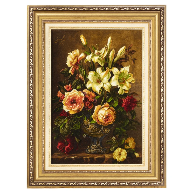 تابلو فرش دستباف سی پرشیا طرح گل در گلدان کد 904225