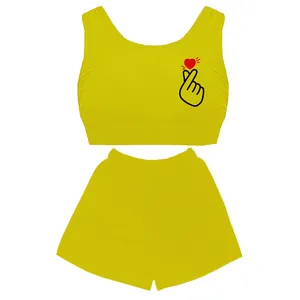 ست نیم تنه و شلوارک زنانه مدل  love کد D38 رنگ زرد