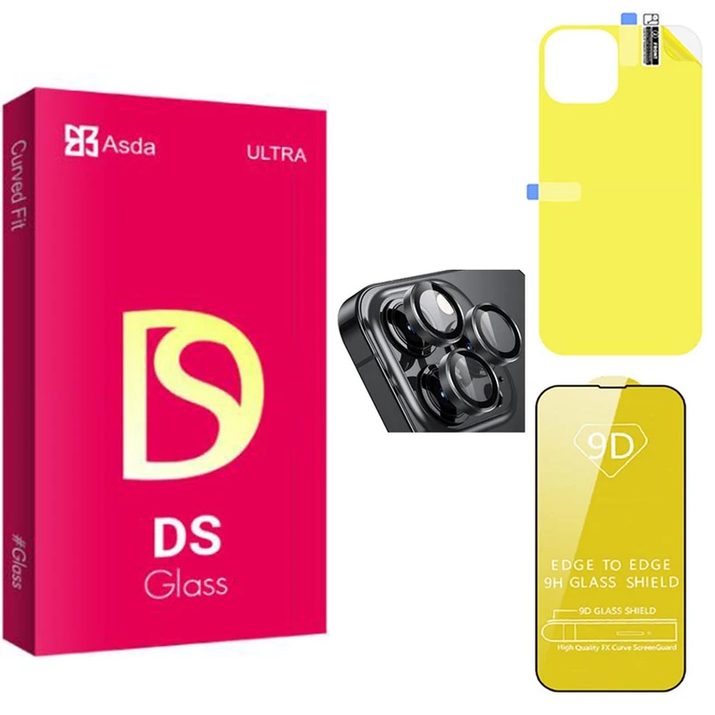 حافظ صفحه نمایش آسدا مدل DS مناسب برای گوشی موبایل اپل iPhone 14Plus به همراه محافظ پشت گوشی و لنز دوربین