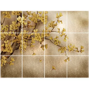  تایل سقفی طرح درخت با برگ طلایی کد 3D1498-12 سایز 60x60 سانتی متر مجموعه 12عددی