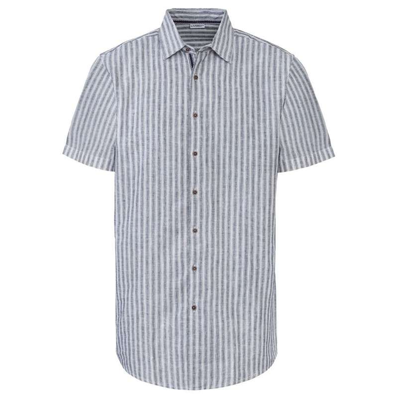 پیراهن آستین کوتاه مردانه لیورجی مدل لینن راه راه کد RR2022Gr رنگ طوسی