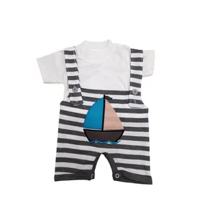 ست تیشرت و سرهمی نوزادی مدل قایقی برجسته