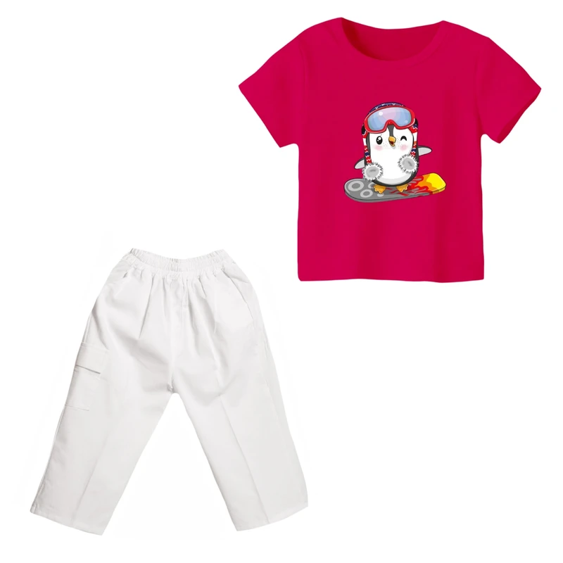 ست تی شرت و شلوارک دخترانه مدل پنگوئن کد ۱۰