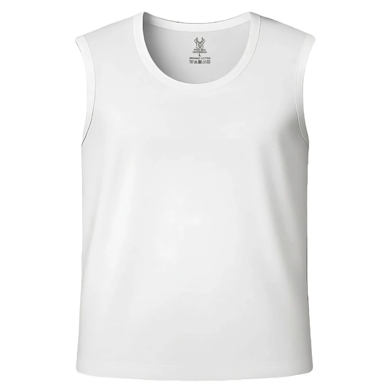 زیرپوش بدون آستین یقه گرد مردانه پوش من مدل نخ پنبه