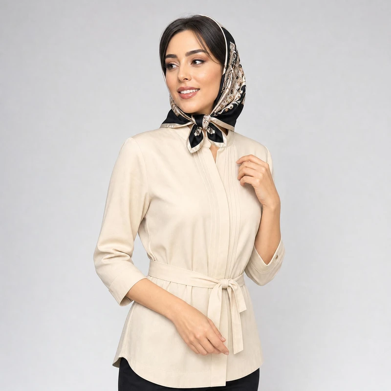 مینی اسکارف  زنانه مدل ابریشم توییل دور دوخت کد 355