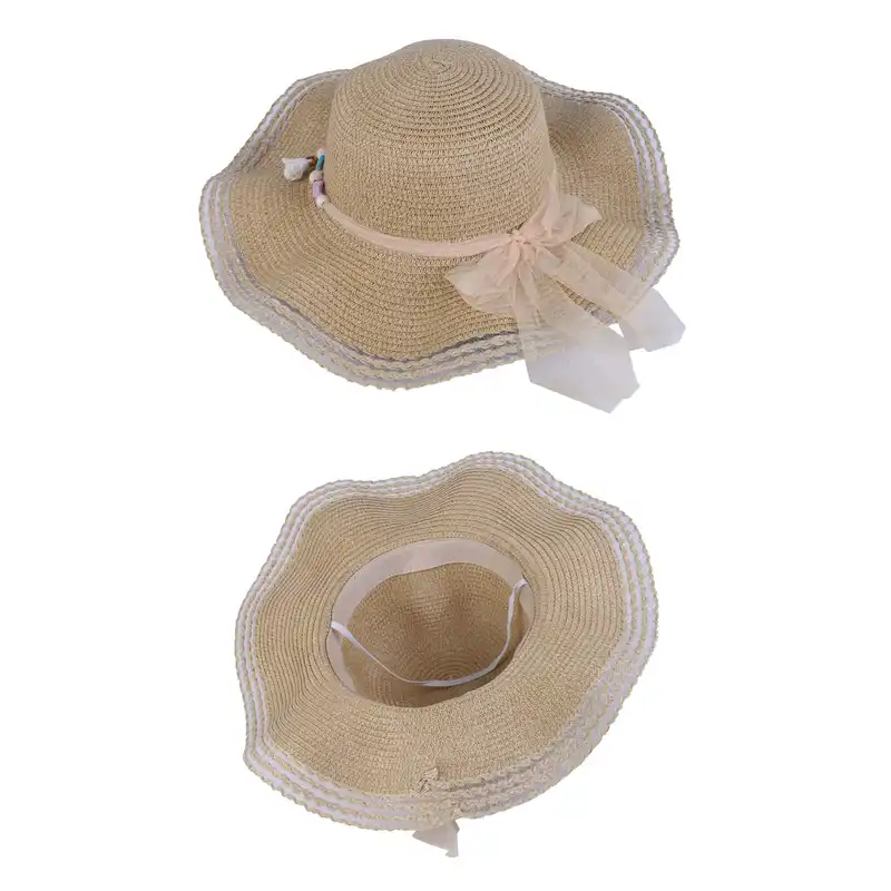 کلاه حصیری زنانه مدل لبه پهن پاپیون دار