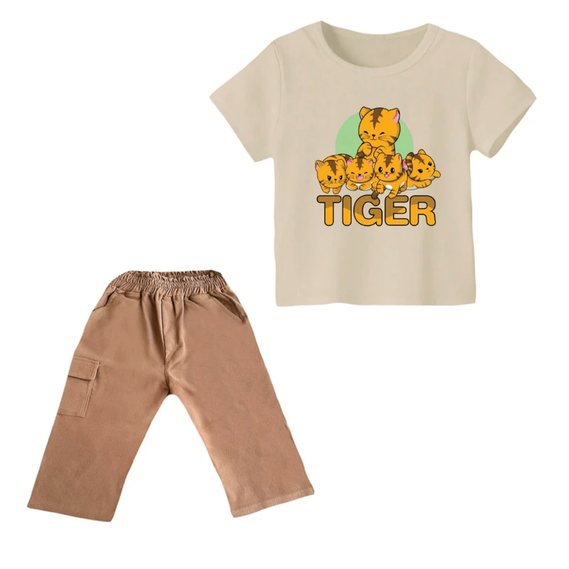 ست تی شرت و شلوارک پسرانه مدل ببر کد ۱۰