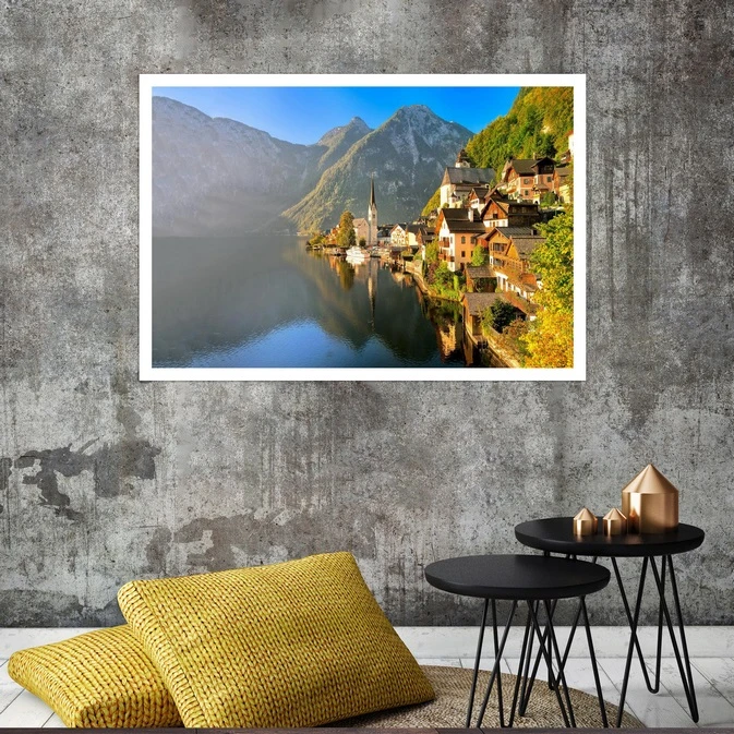 تابلو بکلیت طرح منظره شهر هال اشتات اتریش Hallstatt مدل قاب شاسی W-s8051