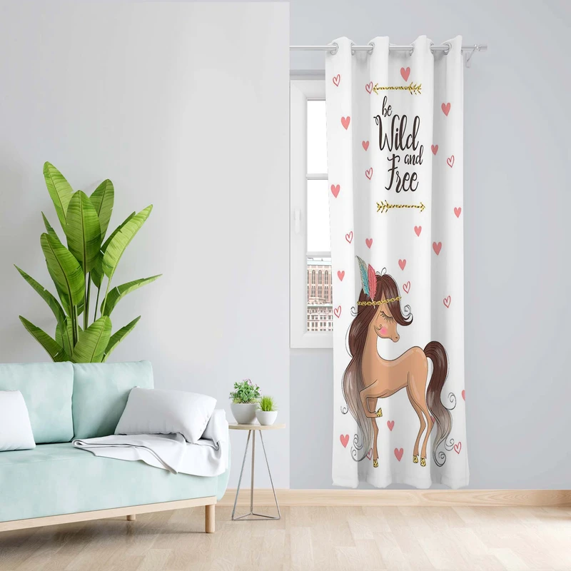 پرده طرح کودک اسب مدل مخمل پانچی کد 5330R z سایز 140x200 سانتی متر