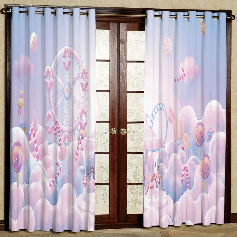 پرده مدل آبنبات و چرخ و فلک مخمل پانچی کد 2349 سایز 200x140 سانتی متر