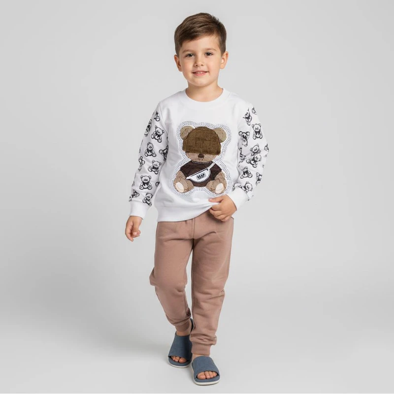 ست سویشرت و شلوار پسرانه مدل دورس طرح تدی کد 1001