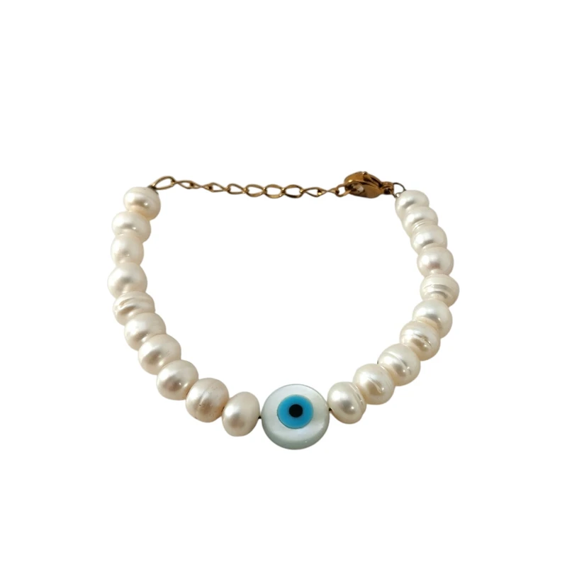 دستبند مهره ای زنانه سمازرین مدل مروارید پرورشی چشم نظر 2236
