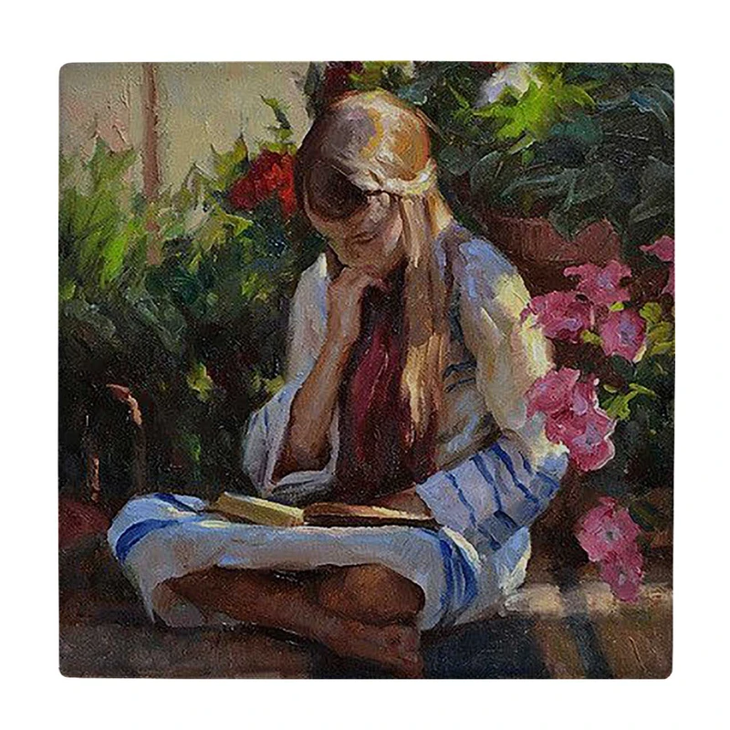  زیر لیوانی  طرح نقاشی دختر کتابخوان کد    6227376_5743