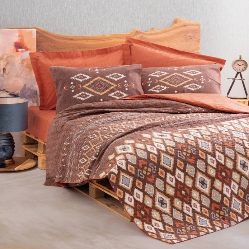 سرویس روتختی 2 نفره 4 تکه کاتن باکس مدل Ethnic Complete Seti Belize Kahve