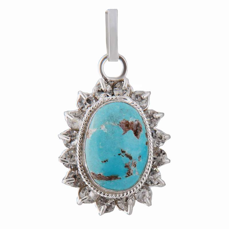 آویز گردنبند نقره زنانه بازرگانی میلادی مدل سنگ فیروزه طبیعی نگین برلیان کد PKR_318