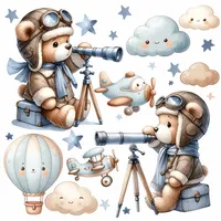 استیکر دیواری کودک راتیانا مدل رویای خرس های خلبان 2 بسته 23 عددی