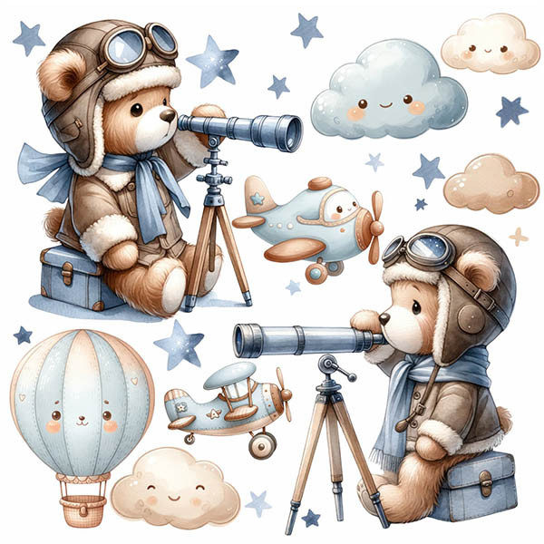 استیکر دیواری کودک راتیانا مدل رویای خرس های خلبان 2 بسته 23 عددی