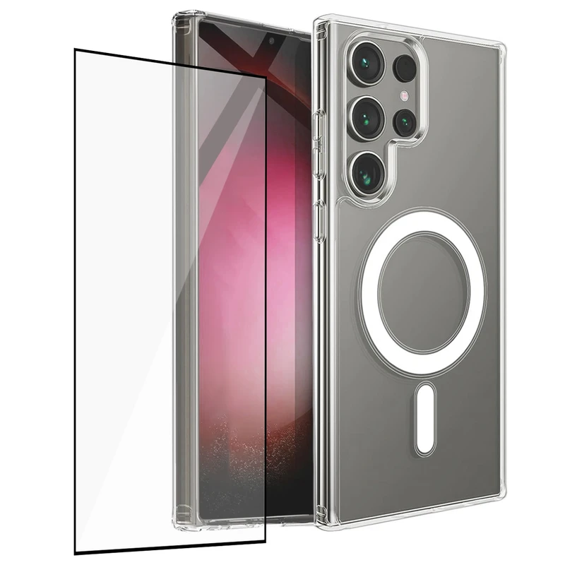 کاور اسپریگ مدل CLR Magsafe مناسب برای گوشی موبایل سامسونگ Galaxy S25 Ultra به همراه محافظ صفحه نمایش گوشی