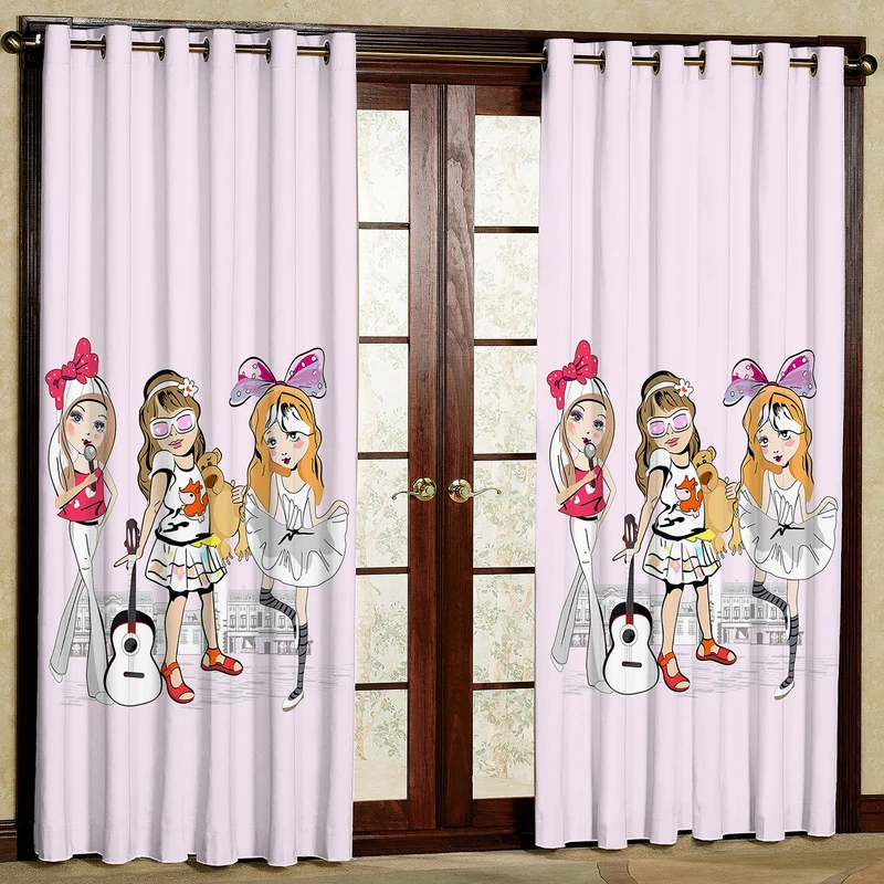 پرده مدل دختر و گیتار مخمل پانچی کد 1126 سایز 140x280 سانتی متر