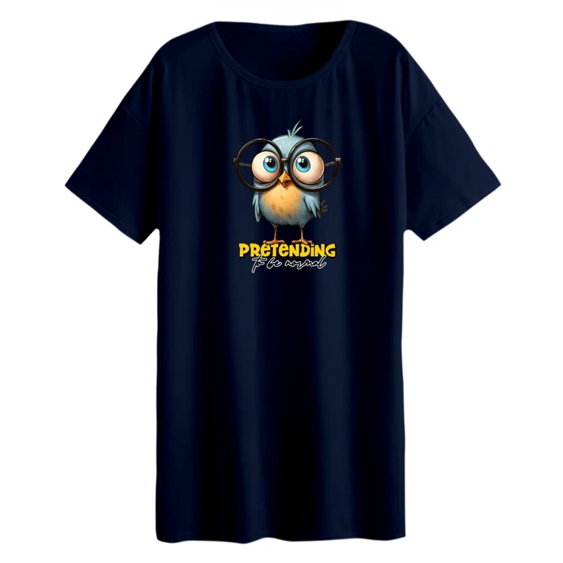 تی شرت لانگ زنانه مدل پرنده عینکی