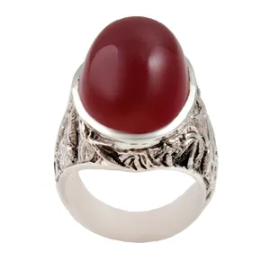 انگشتر نقره مردانه بازرگانی میلادی مدل سنگ عقیق یمنی کهنه رکاب دست ساز سیاه قلم کد AM_1840