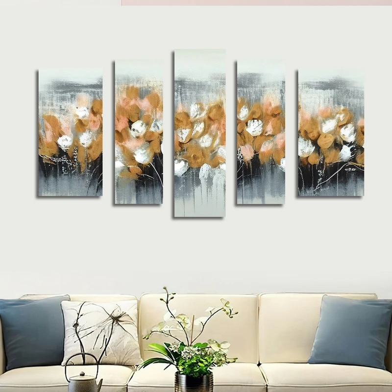 تابلو شاسی بکلیت طرح نقاشی رنگ روغن گل مدل SH-2499 مجموعه 5 عددی