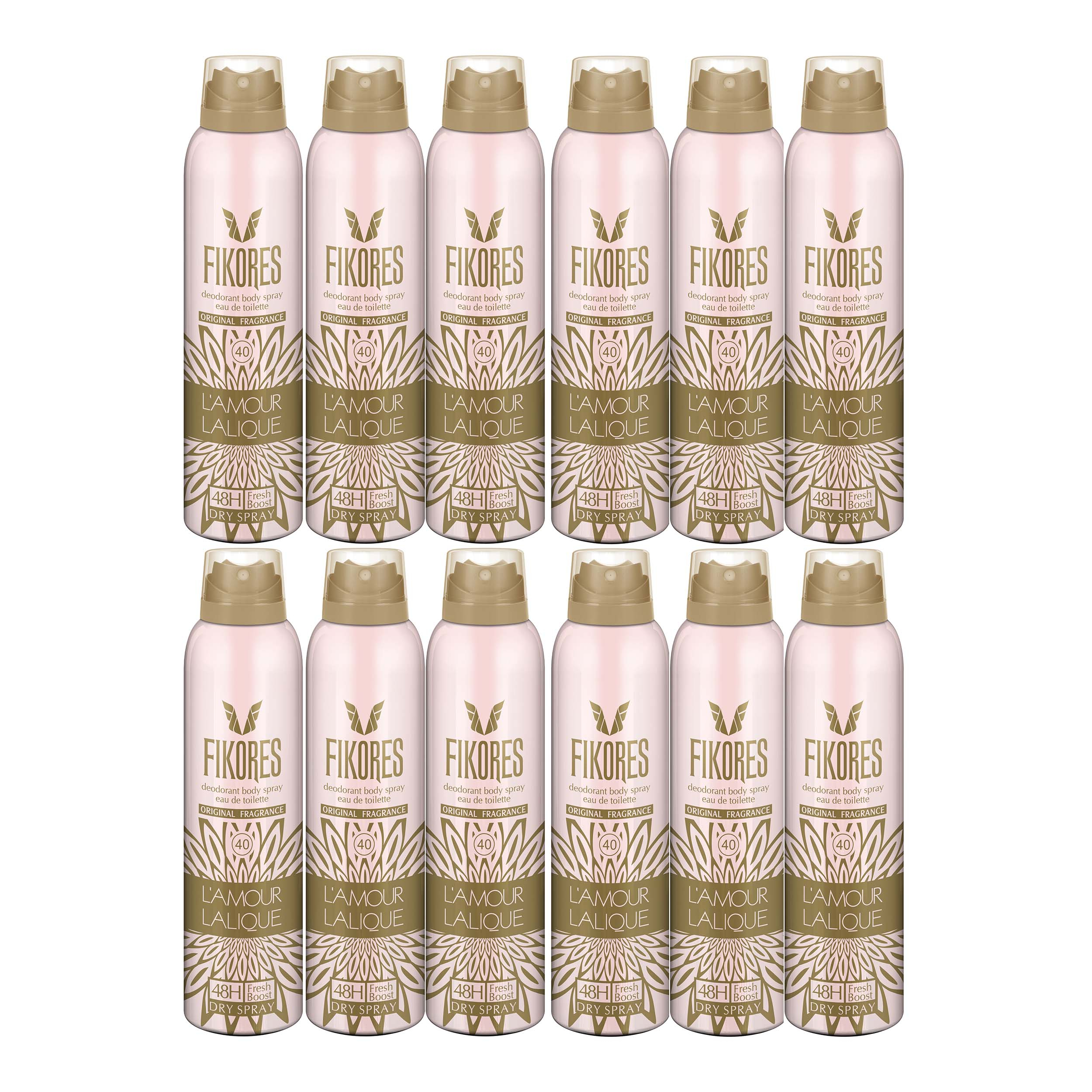 اسپری خوشبو کننده بدن زنانه فیکورس مدل Lalique L`Amour حجم 200 میلی لیتر مجموعه 12 عددی