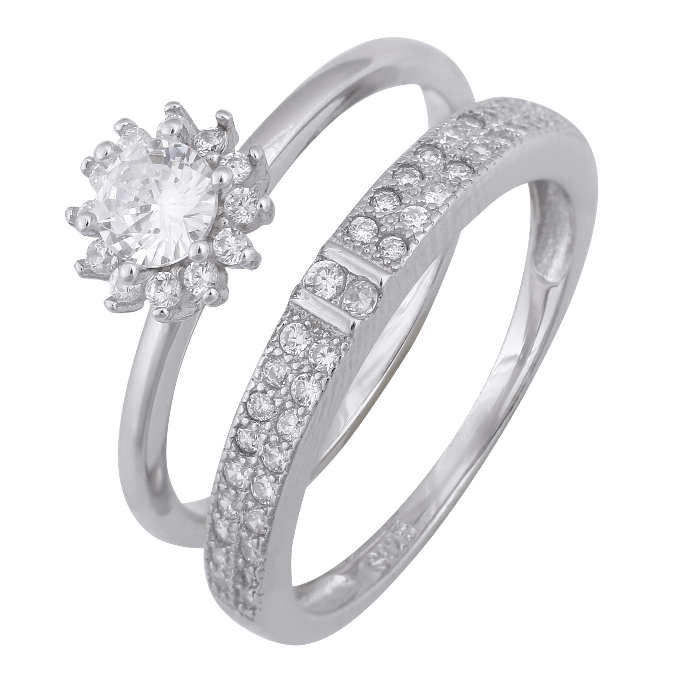 انگشتر نقره زنانه مدل گل کد R3280 مجموعه 2 عددی