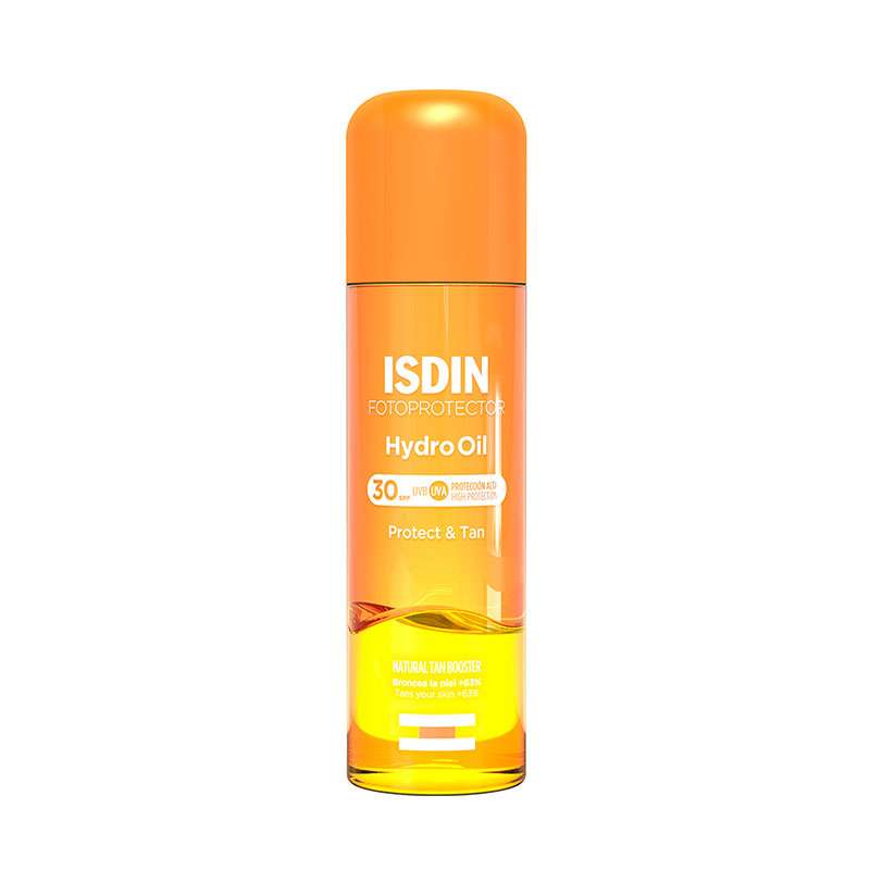 اسپری ضد آفتاب بدون رنگ ایزدین SPF 30 مدل هیدرو اویل مناسب برای انواع پوست حجم 200 میلی‌لیتر