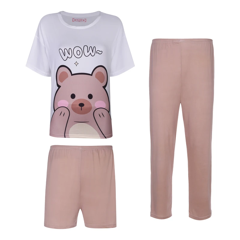 ست سه تکه لباس راحتی زنانه مدل خرسی واو