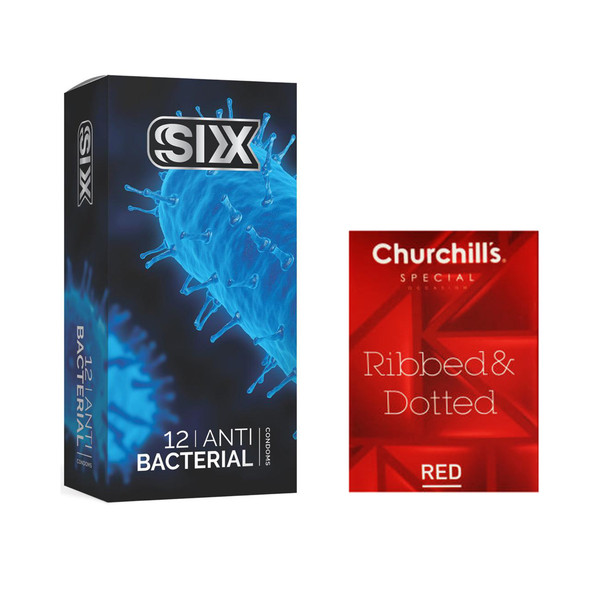 کاندوم سیکس مدل Anti Bacterial بسته 12 عددی به همراه کاندوم چرچیلز مدل Hot Gel بسته 3 عددی
