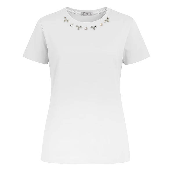 تی‌شرت آستین کوتاه زنانه ایپلیک زی مدل یقه سنگ دوزی کد IP21.6