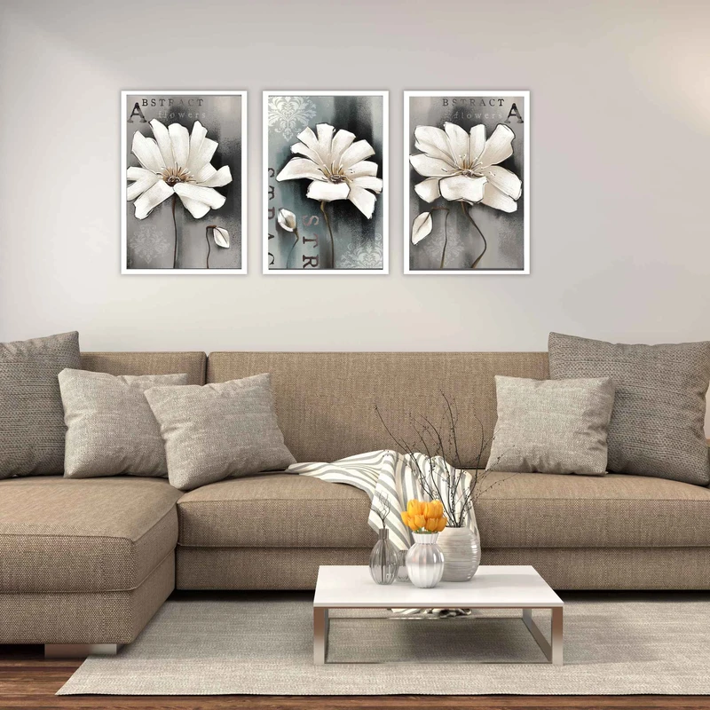 تابلو بکلیت طرح نقاشی مدرن گل مدل شاین اکلیلی W-1891 مجموعه 3 عددی