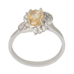 انگشتر نقره زنانه مدل سیترین تراش جواهری آبکاری کد AWR_929