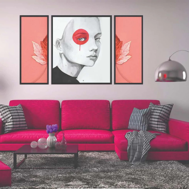 تابلو بکلیت طرح مدرن دیجیتال آرت مدل B-2058 فریم مشکی مجموعه 3 عددی