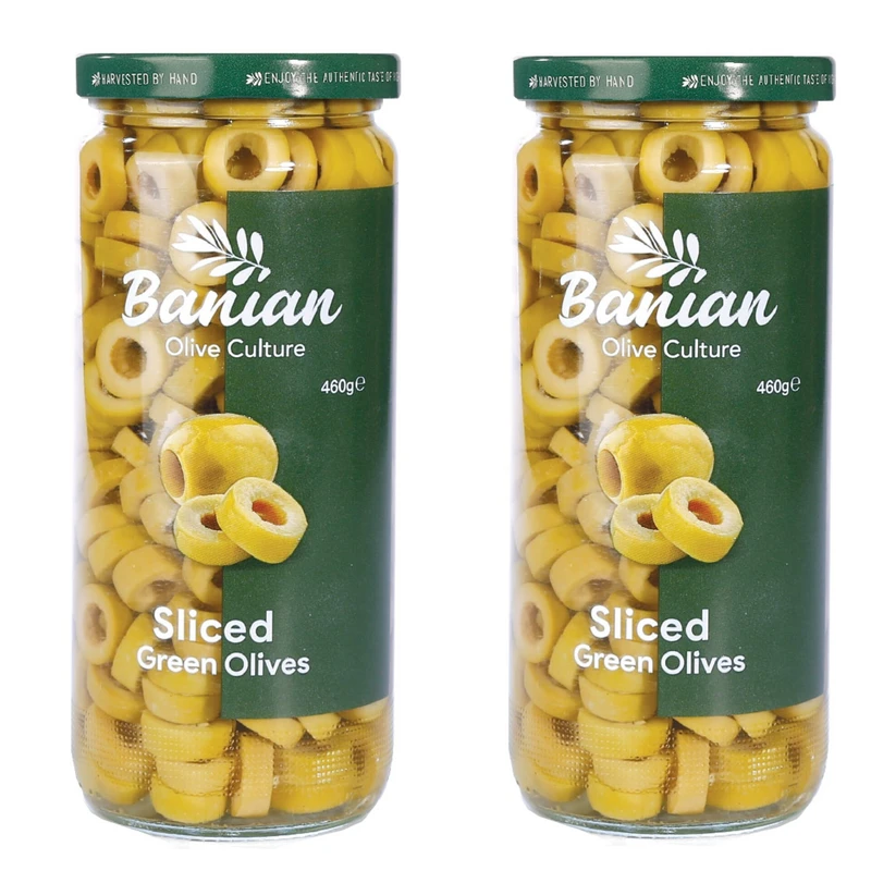زیتون سبز اسلایس بانیان - 460 گرم بسته 2 عددی
