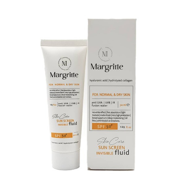 فلوئید ضد آفتاب بدون رنگ مارگریت SPF50 مدل fusion Water محافظ UVA،UVB مناسب برای پوست معمولی تا خشک حجم 50 میلی لیتر