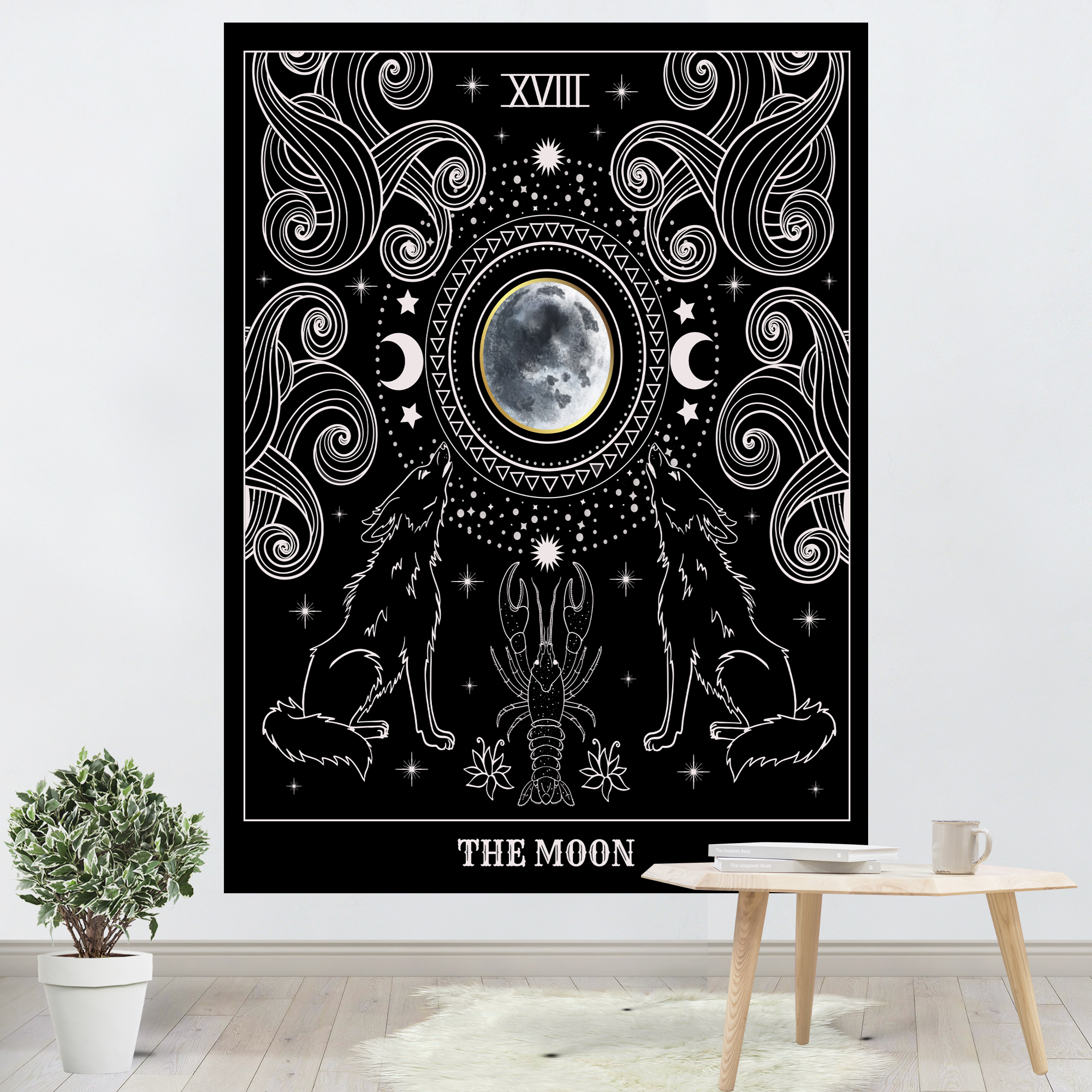 پوستر پارچه ای مدل بکدراپ ماه و گرگ کد 0014