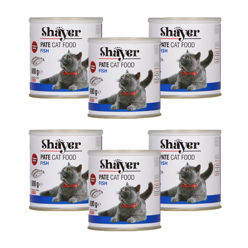  کنسرو گربه شایر مدل پته ماهی وزن 800 گرم بسته 6 عددی