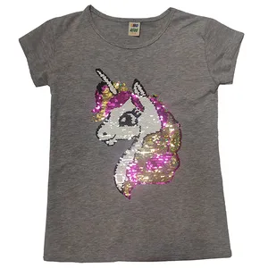 تی شرت دخترانه کامو کید مدل تک شاخ رنگ  خاکستری