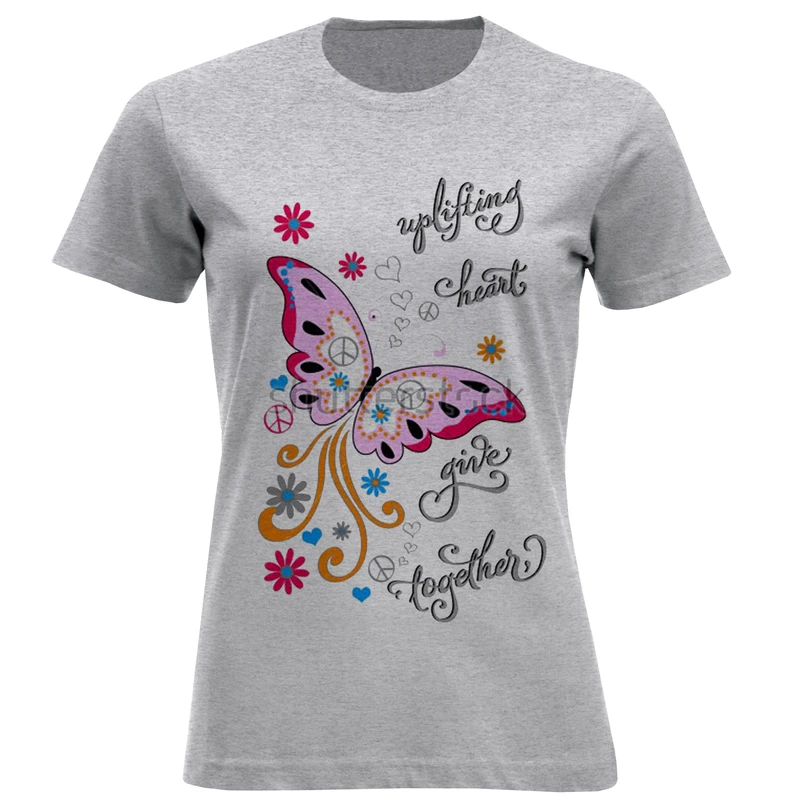 تی شرت آستین کوتاه زنانه مدل پروانه ومتن D479