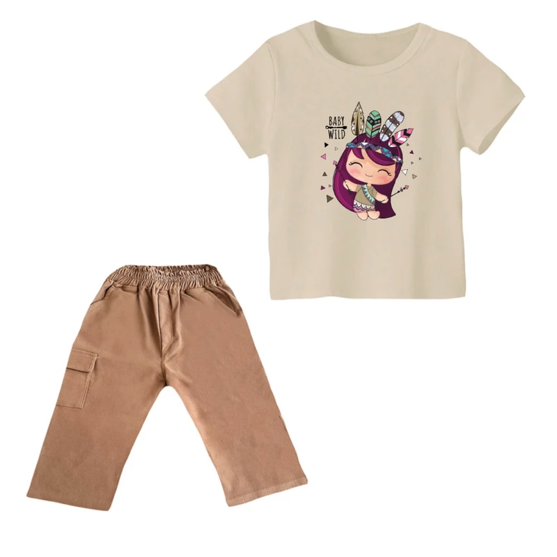 ست تی شرت و شلوارک دخترانه مدل دخترک کد ۱۶