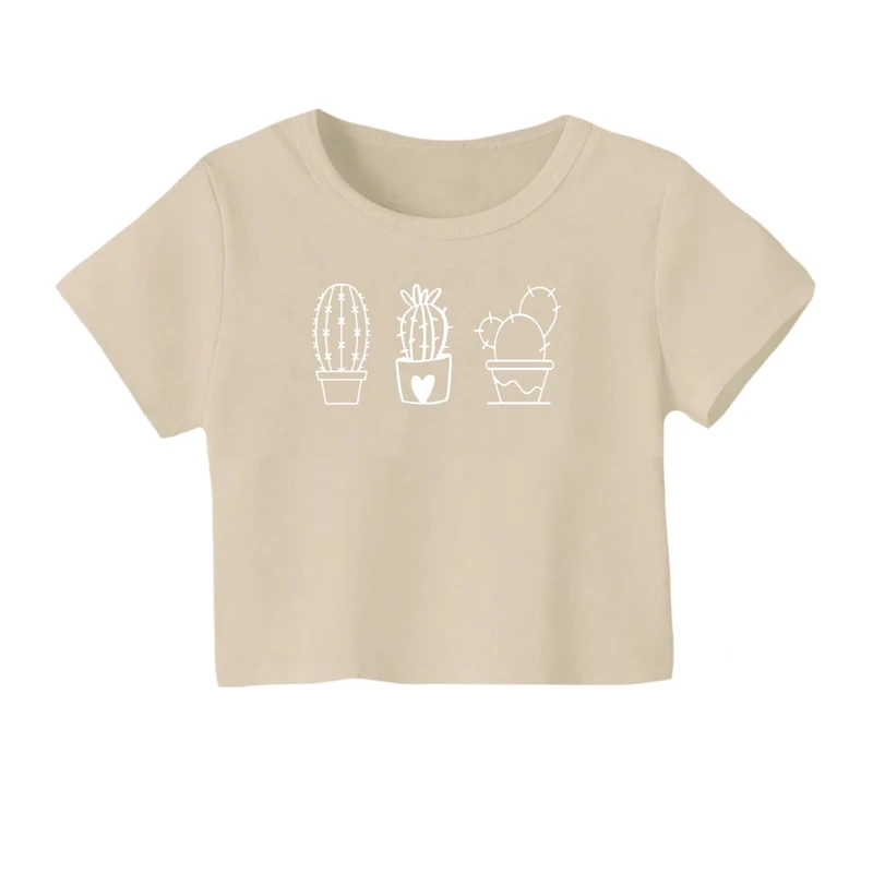 کراپ‌ تی‌شرت آستین کوتاه زنانه مدل کاکتوس ها خطی