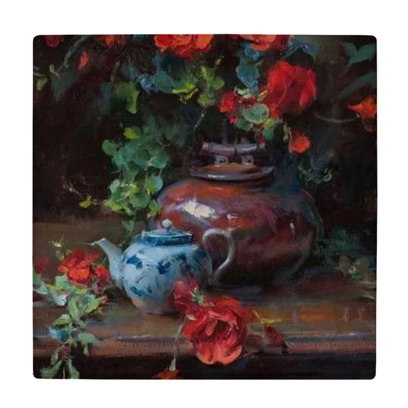زیر لیوانی طرح نقاشی قوری چایی و گل های رز کد    3425543_1153