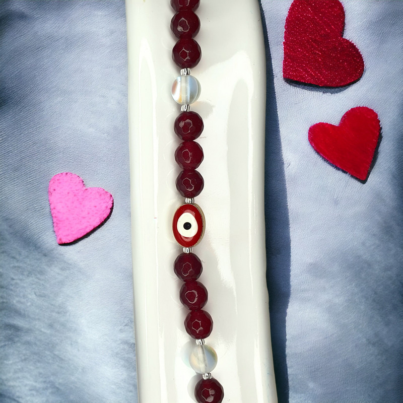 دستبند زنانه مدل ماهرو سنگ جید و چشم زخم دستبند زنانه مدل ماهرو سنگ جید و چشم زخم