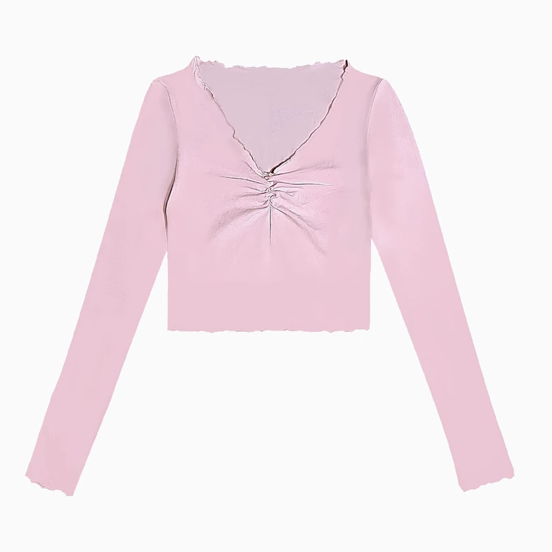 کراپ بلوز آستین بلند یقه هفت زنانه شین مدل شمیم Sh-35