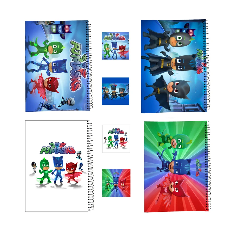 دفتر مشق 100 برگ طرح گروه شب نقاب کد pj masks A1 به همراه برچسب مجموعه 8 عددی