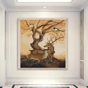 پوستر دیواری سه بعدی مدل نقاشی درخت پاییز گوزن DRVF1353