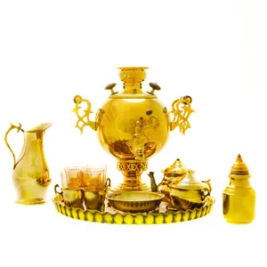 سرویس سماور ذغالی 13 پارچه برنجی مدل توپی کد 4132