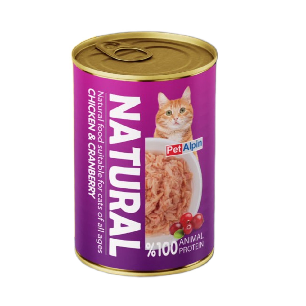 کنسرو گربه پت آلپین مدل نچرال مرغ و کرانبری وزن 380 گرم